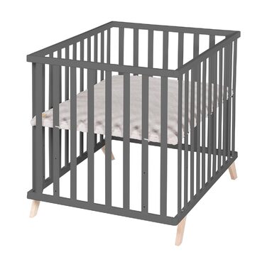 Дитячий манеж roba 75x100 см з вкладкою Lil Planet, сірий, сертифікати GOTS і Oeko-Tex 100, 3-рівневе регулювання висоти, дерев'яний антрацитовий