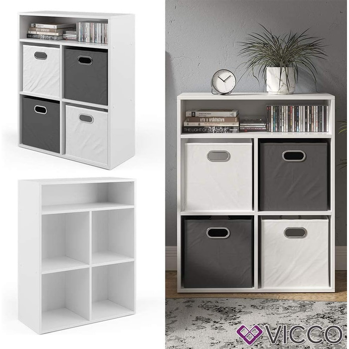 Книжкова полиця Vicco біла, 72x90,2 см, 4 відсіки