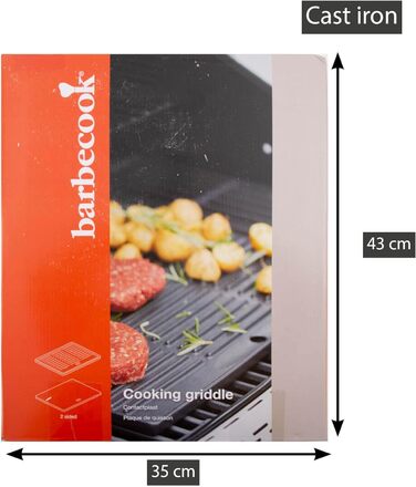 Універсальна чавунна гриль-плита Barbecook, двостороння (плоска та рифлена), для газового гриля, прямокутна, 43x35 см, чорна
