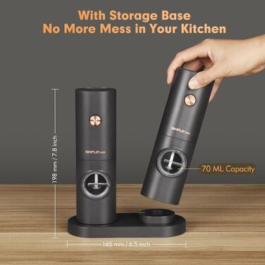 Електричний набір млинків для солі та перцю SIMPLETASTE, USB-аккумуляторні, керамічний механізм помолу, 2 шт.