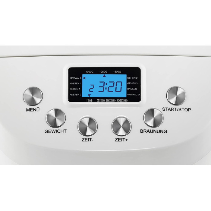 Хлібопічка UNOLD 68520 BACKMEISTER Big White, 1500 г, 15 програм, для безглютенового хліба, таймер, функція підігріву, LCD дисплей, біла