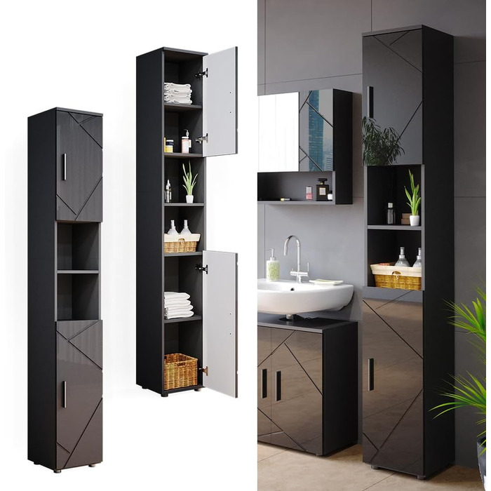 Високий шафа для ванної Vicco Irma, дуб золотий/антрацит, 30x192 см