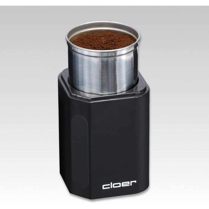Електрична кавомолка та млинок для спецій Cloer 7580, 200 Вт, для кавових зерен, спецій, горіхів і зернових, знімний контейнер з нержавіючої сталі, чорний