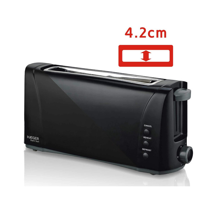 Тостер HAEGER Dark Sun 1000 Вт, багатофункціональний, 6 режимів, 2 слоти, відсік для крихт, чорний