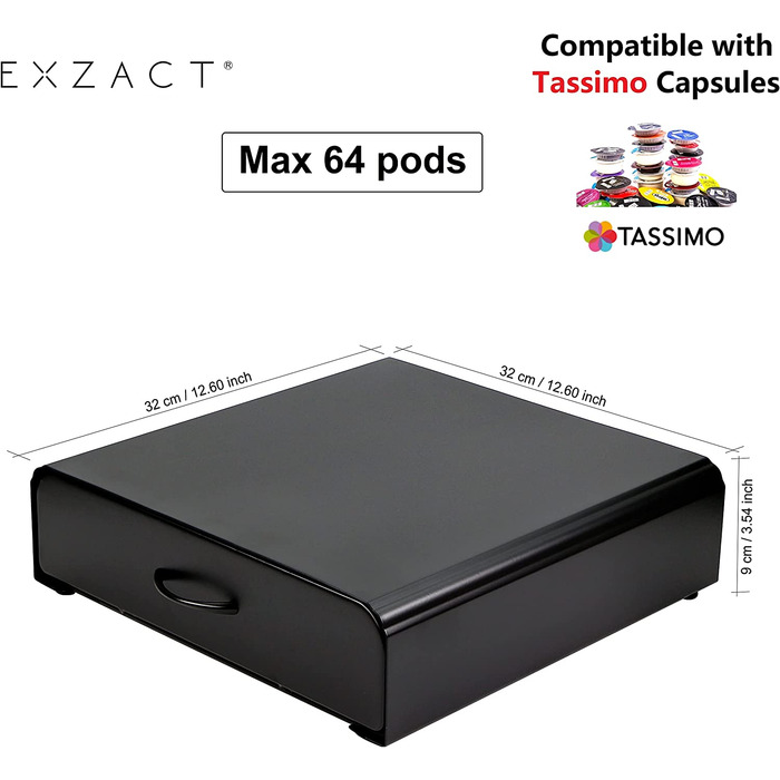Шухляда для капсул Exzact, сумісна з Tassimo, на 64 кавові капсули – органайзер/тримач для кавових капсул та підставка під кавоварку 2-в-1
