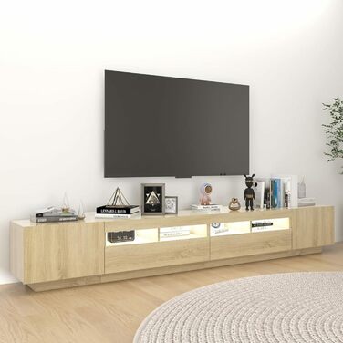 ТВ тумба SECOLI з LED підсвіткою 260x35x40 см, дуб сонома, з висувними ящиками, для вітальні, сучасний телевізійний комод