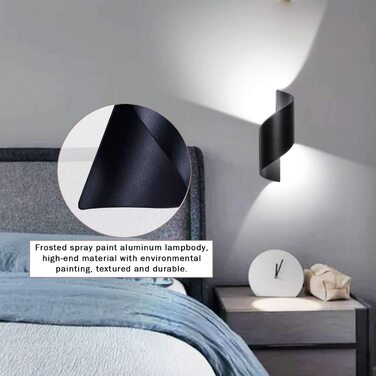 Світильник Lightess 12W LED для внутрішнього та зовнішнього освітлення, чорний, настінний, сучасний дизайн, IP66, алюміній, холодне біле світло, для коридору, сходів, вітальні, спальні