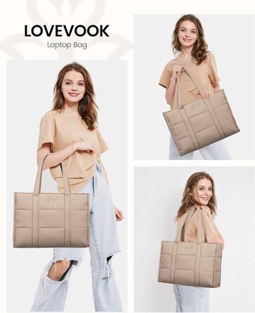 Сумка для ноутбука LOVEVOOK для жінок, велика, шопер, сумка-подушка, робоча сумка, портфель, тоут, жіночі сумки, сумка для навчання, шкільна сумка, сумка через плече для університету, бізнесу, школи, сіро-зелений (17 дюймів, хакі)