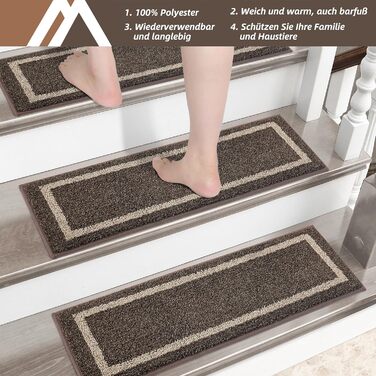 Килимки для сходів COSY HOMEER, самоклеючі, машинне прання, 100% поліестер, 70x22 см, для дітей, літніх і собак, 4 шт., коричневі