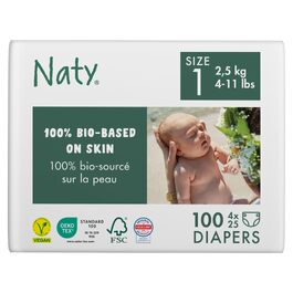 Дитячі підгузки Naty Baby для новонароджених, розмір 1 (2–5 кг), 100 шт.