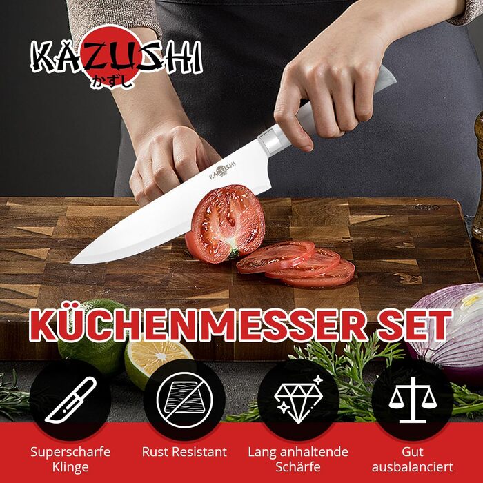 Набір кухонних ножів Messerblock Set: професійний набір з 6 предметів з нержавіючої сталі та дерев'яним блоком, з точильним каменем