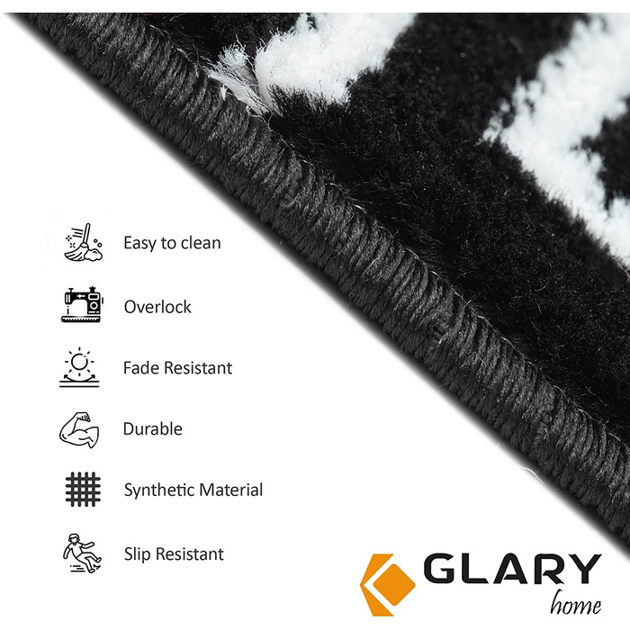 Комплект 15 килимків для сходів Glary Home, 22×71×1,2 см, самоклеючі, квадратний візерунок, біло-чорні