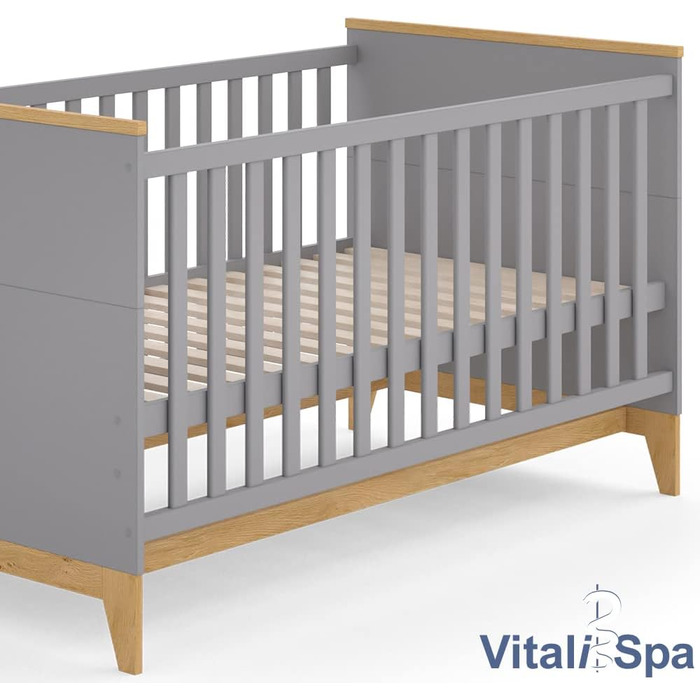 Дитяче ліжечко VitaliSpa Malia, сірий/дуб, 70x140 см, без матраца