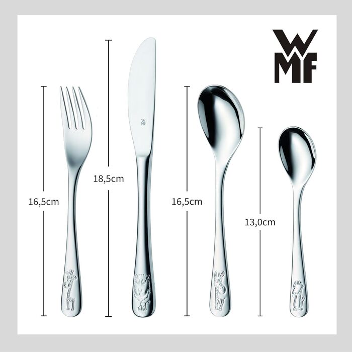 Дитячий столовий прилад WMF Safari з гравіюванням імені - персоналізований столовий прилад - індивідуальний хрещення для хлопчика/дівчинки - набір з 4 частин