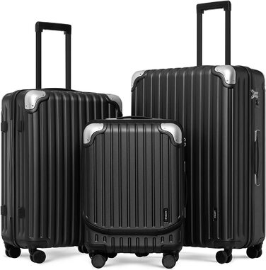 Комплект валіз LEVEL8 3-в-1: легкий жорсткий ABS+PC, розширюваний, TSA-замок, 4 колеса, 55/68/78 см, чорний