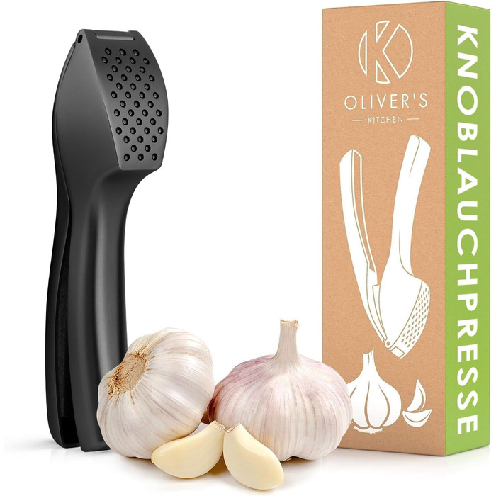 Преміум-прес для часнику Oliver's Kitchen® - зручний та легко миється - подрібнює часник та імбир без лушпиння - міцний, матовий чорний