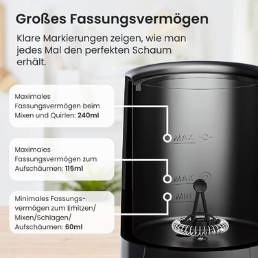 Pro Breeze електричний спінювач молока з антипригарним покриттям, для гарячої та холодної молочної піни, для кави, капучино, какао, чорний