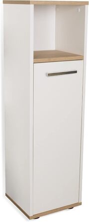 BadeDu ARC Вузька шафа для ванної 30x103,5x28 см, біла та дуб, дерев'яна, з хромованою ручкою