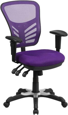 Ергономічне офісне крісло Flash Furniture з сітчастою спинкою, анатомічним та регульованим по висоті сидінням, 3 важелями керування, фіолетове