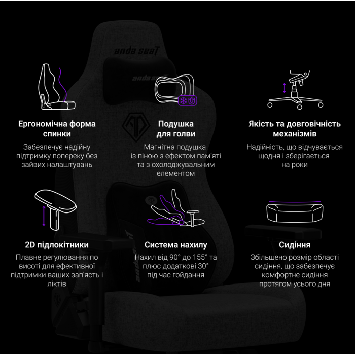 Крісло ігрове Anda Seat Novis Plus Fabric Black Size XL