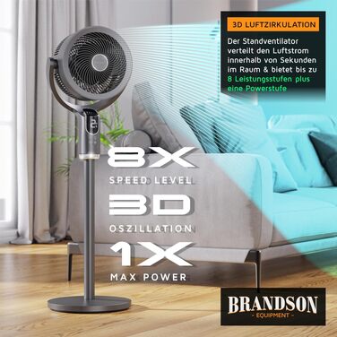 Вентилятор підлоговий 3D Brandson з пультом, 8 швидкостей, нічний режим, для спальні, вітальні, дитячої, офісу
