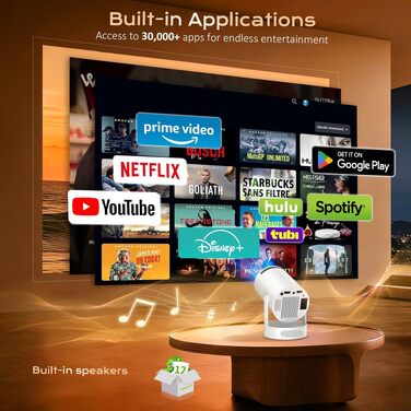 Міні-проектор 4K 1080p Full HD з Android 12.0, Wi-Fi 6, Bluetooth 5.4, автоматичною корекцією трапеції та вбудованим динаміком 5 Вт - для домашнього кінотеатру та вулиці