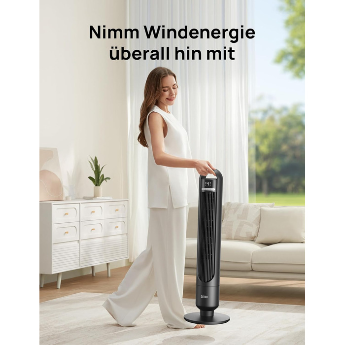 Вентилятор підлоговий DREO Smart Tower 91.5 см: тихий, з пультом, WiFi, Alexa/Google, 90° осциляція, 4 режими, таймер 8 год, для дому/офісу (чорний)
