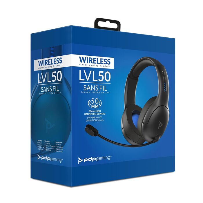 Ігрові бездротові навушники PDP Gaming LVL50 з мікрофоном для PS5, PS4, PC та ноутбука — шумозаглушення, підсилення басів, накладні (Over-Ear), чорні