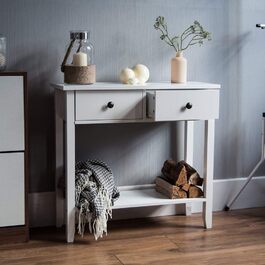 Консольний стіл Vida Design Windsor з 2 шухлядами та полицею, білий, дерев'яний, для передпокою, вітальні, спальні, туалетний столик, письмовий стіл
