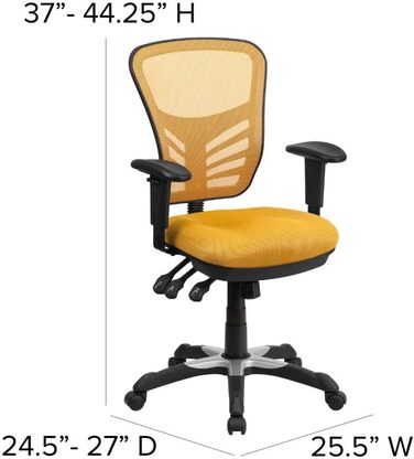 Ергономічне офісне крісло Flash Furniture, жовтогаряче, з регульованими підлокітниками, мультифункціональний комп'ютерний стілець, 68.6x64.8x112.4 см