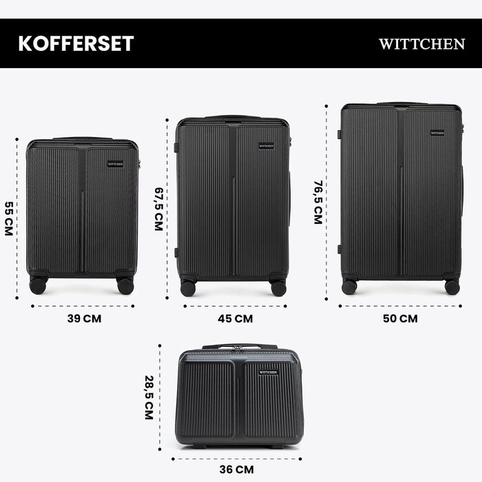 Валіза велика Wittchen Stripes Line XL (76.5x50x29 см) чорна, пластикова валіза-тролей на 4 колесах, 96 л, з кодовим замком та телескопічною ручкою