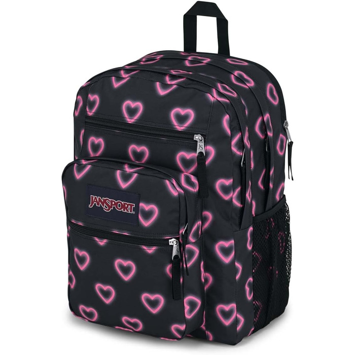 Рюкзак JanSport BIG STUDENT для школи та міста, чорний з принтом Happy Hearts, великий об'єм
