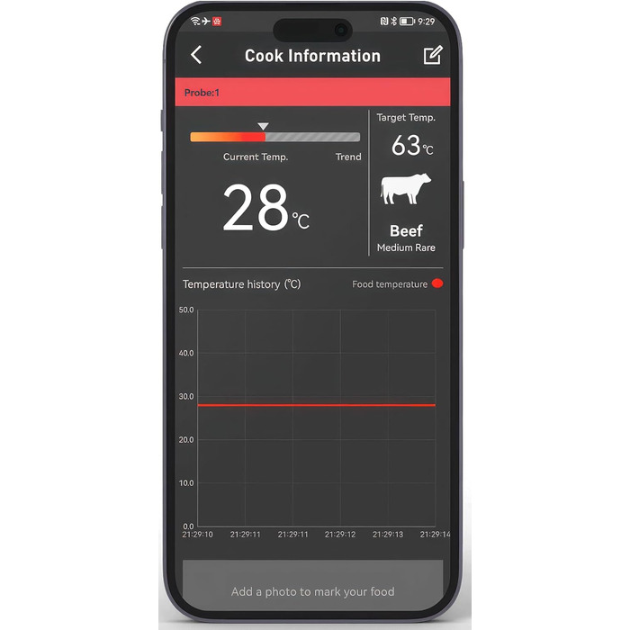 HerQs EasyBBQ Pro – цифровий бездротовий термометр для м'яса з Bluetooth, термощупом і мобільним додатком, для духовки, гриля, сковороди, аерофритюрниці