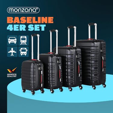Набір валіз MONZANA 4 шт. S-M-L-XL, жорсткий корпус ABS, 4 колеса, замок, для подорожей, синій