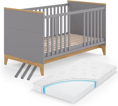 Дитяче ліжечко VitaliSpa Malia 70x140 см, сіре/дуб, з матрацом