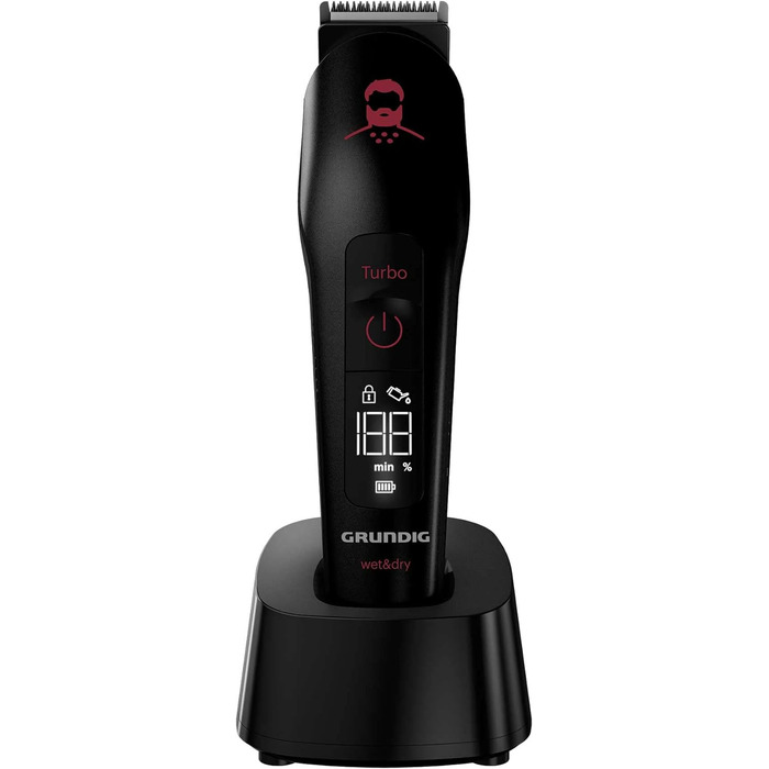 Машинка для стрижки GRUNDIG MGK 9030 ProClub, сенсор для бороди, вологе та сухе використання, літій-іонний акумулятор, титанове лезо, чорний/червоний