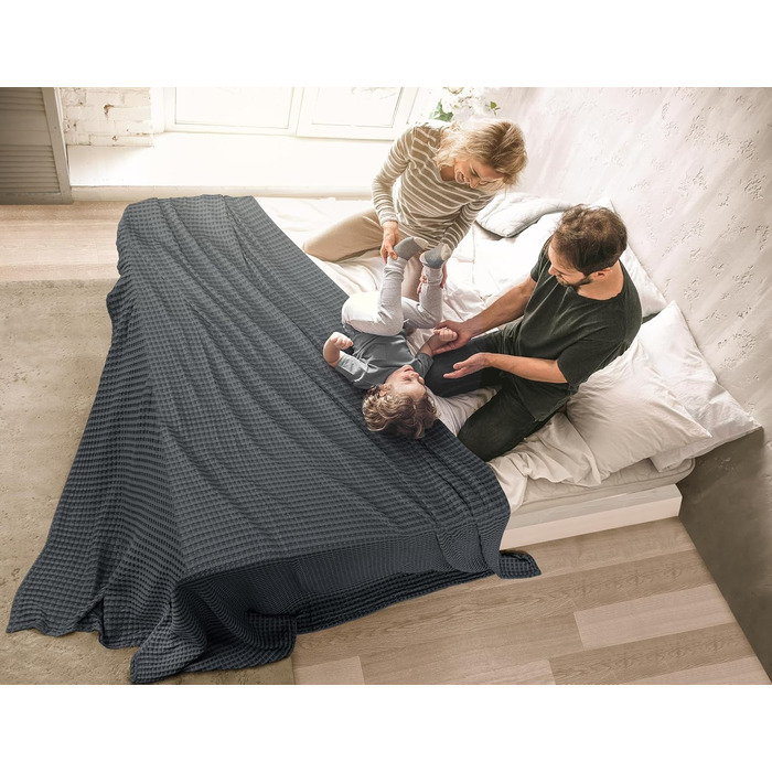 Вафельна літня ковдра Utopia Bedding з 100% бавовни, антрацит, 228x228 см