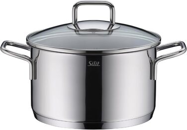 Набір кухонного посуду Silit Extra Cook: каструлі 16/20/24 см з кришками, ковшик 16 см, мірна шкала, широкий зливний край, придатний для миття в посудомийній машині, з нержавіючої сталі Crominox