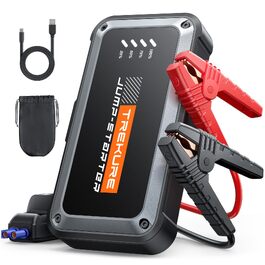 Бустер для автомобіля TREKURE 7000A: Пусковий пристрій (Powerbank) для бензинових двигунів до 9л та дизельних до 6.5л, з функцією примусового запуску, магнітним кріпленням та 4-в-1 LED робочим світлом, сріблястий
