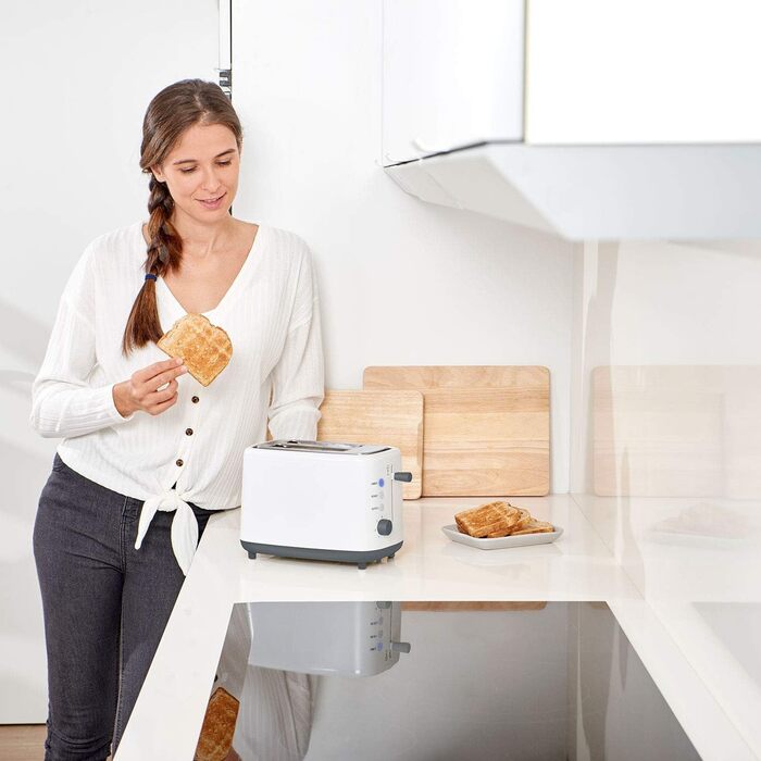 Тостер Black+Decker BXTOA820E, 820Вт, 2 широкі відділення, 7 режимів, підставка для булочок, білий