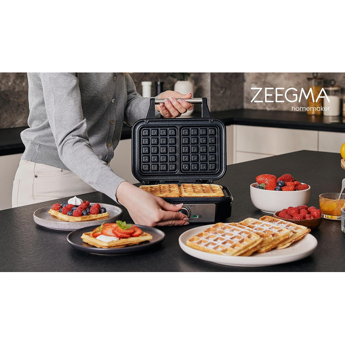 Вафельниця ZEEGMA GOFREE CHEF PRO для бельгійських вафель, 1200 Вт, вертикальна, з антипригарним покриттям та регулюванням температури, сріблясто-чорна