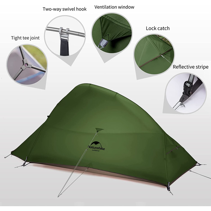 Намет Naturehike Cloud Up 1 Upgrade для 1 особи, легкий купольний, з тамбуром, 3-4 сезони, водонепроникний, для кемпінгу та туризму