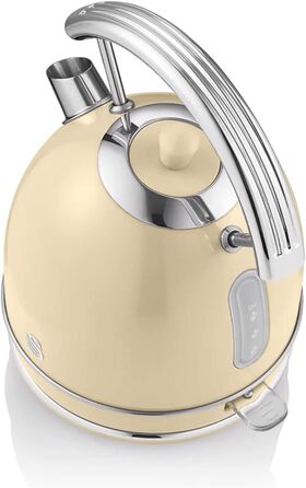 Електрочайник Swan Retro 1,8 л, вінтажний дизайн, Strix, бездротовий, BPA-free нержавійка, 3000 Вт, кремовий