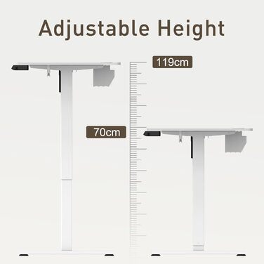 Електричний стіл 140x70 см з регулюванням висоти, USB-A/Type-C, пам’яттю і функцією повернення, висота 70–119 см