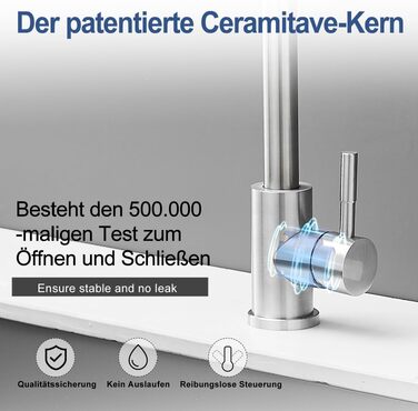 Змішувач кухонний GENBONS з нержавіючої сталі, поворотний на 360°, одноручний, для мийки (матовий)