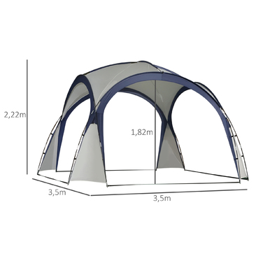 Outsunny Кемпінговий намет Садовий намет Marquee Party Tent Сонцезахисний козирок Атмосферостійкий стовп зі скловолокна + поліестеровий кремовий білий + синій 3.5 x 3.5 x 2.3 м