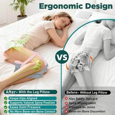 Ортопедична подушка для ніг Dioxide для сну на боці з ефектом пам'яті (Memory Foam) для зняття болю в попереку, колінах та суглобах, знімний чохол, рожева