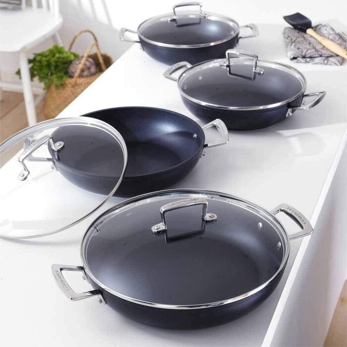 Сковорода Le Creuset з антипригарним покриттям з кришкою, 24 см, для всіх плит (включно з індукцією), антрацит/срібло