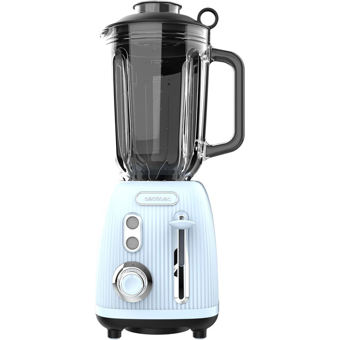 Блендер Cecotec Retro Power Black Titanium RetroBlue, 1200 Вт, 1,5 л, скляна чаша, 4 леза з титановим покриттям, мідний мотор, регулювання швидкості
