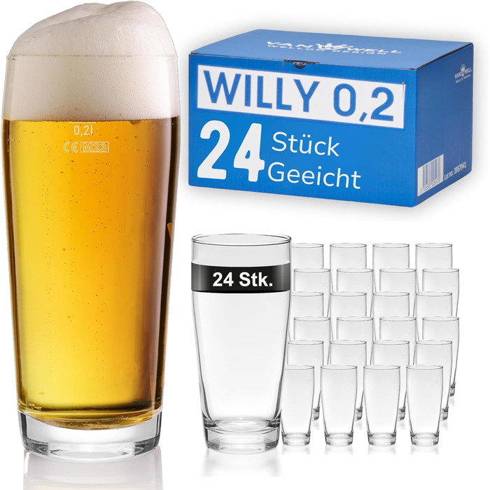 Набір пивних склянок Van Well Willibecher 0,2л (36 шт) - Преміум якість, для ресторану та дому